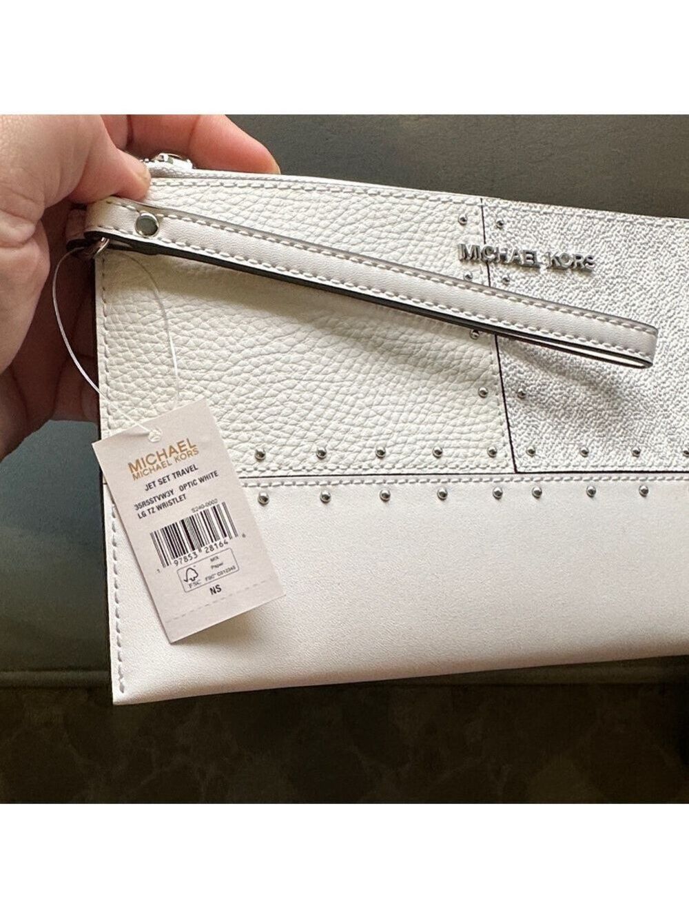 Michael Kors White Wristlet with Silver Studs New Never Used, Perfect for a Gift - Picture 17 of 17